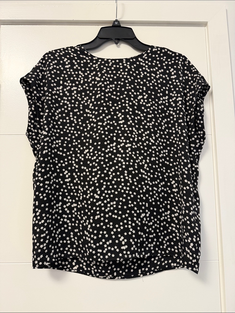 Express Black Short-Sleeve Top with White Star Dot Print